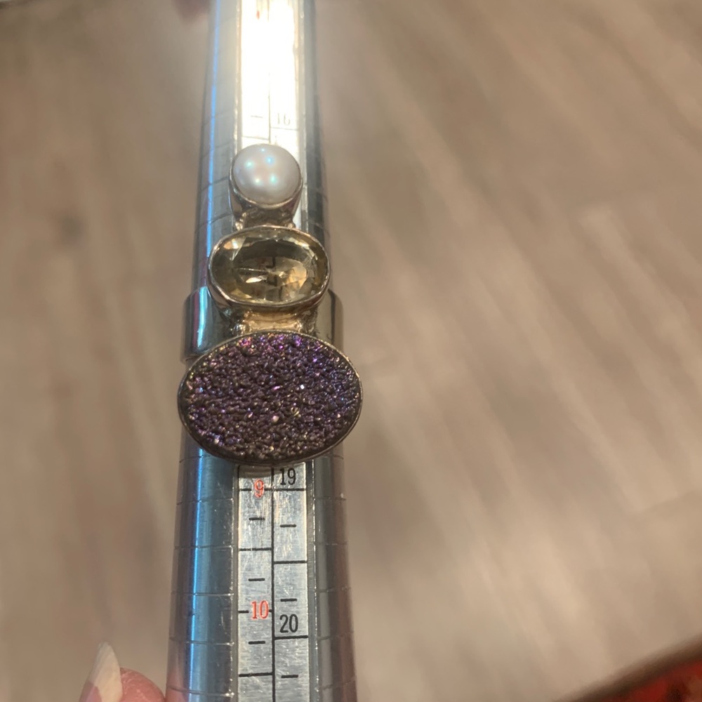 UNIQUE RING- druzy, citrine & pearl